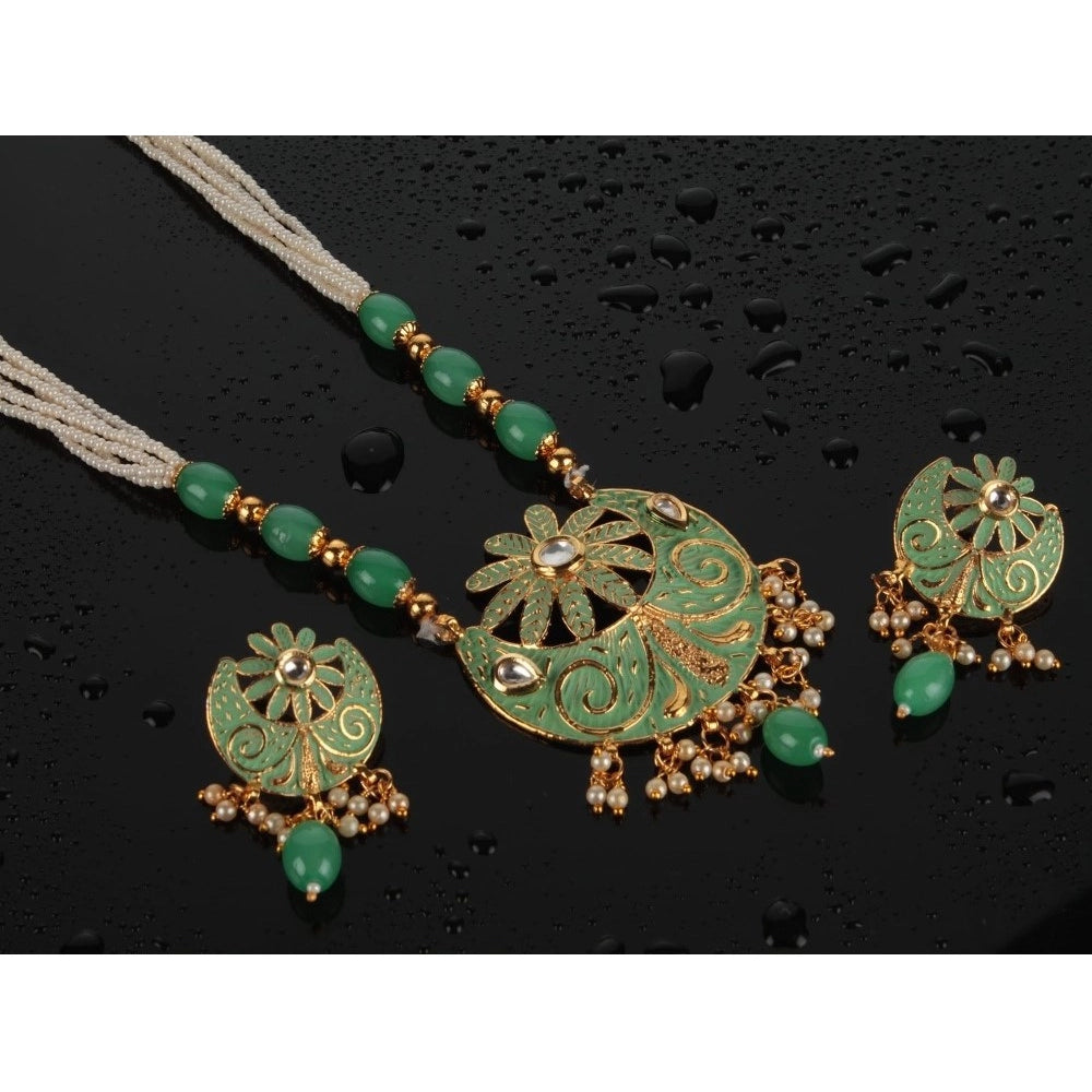 Vaystra Handcrafted Rose Alloy Necklace &amp; Earings Set - Green, Edition