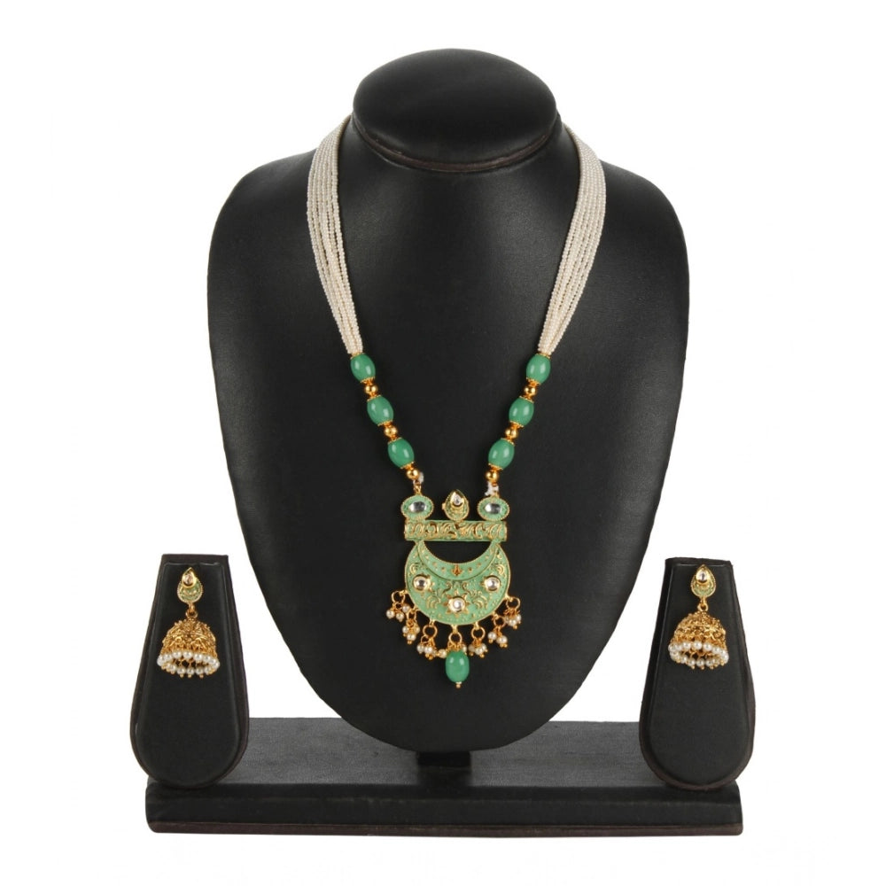 Vaystra Handcrafted Rose Alloy Necklace &amp; Earings Set - Green, Edition