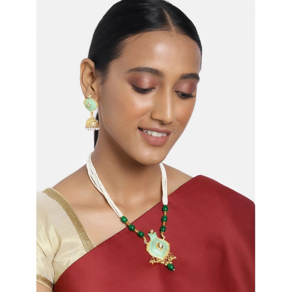 Vaystra Rose Alloy Necklace &amp; Earings Set - Green,
