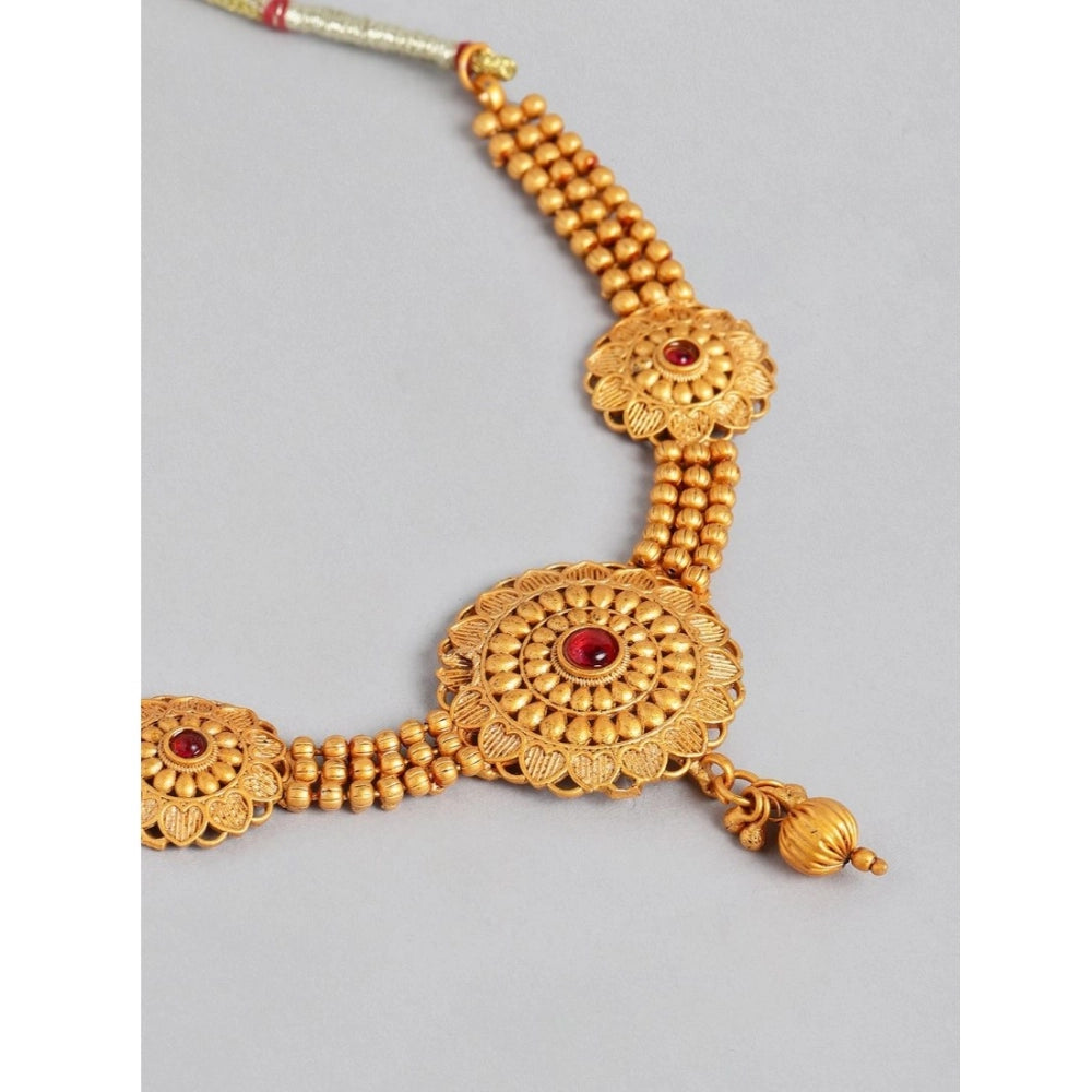 Vaystra Rose Alloy Necklace &amp; Earings Set - Gold,
