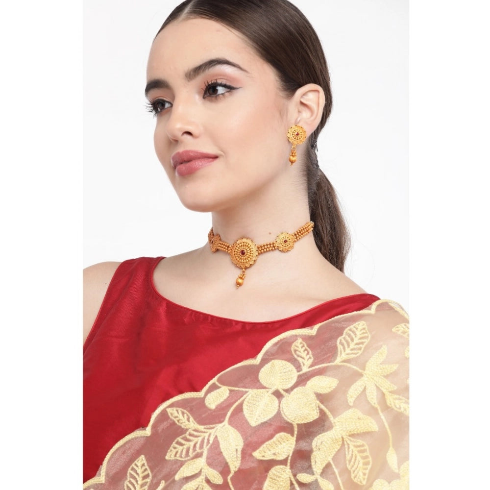 Vaystra Rose Alloy Necklace &amp; Earings Set - Gold,