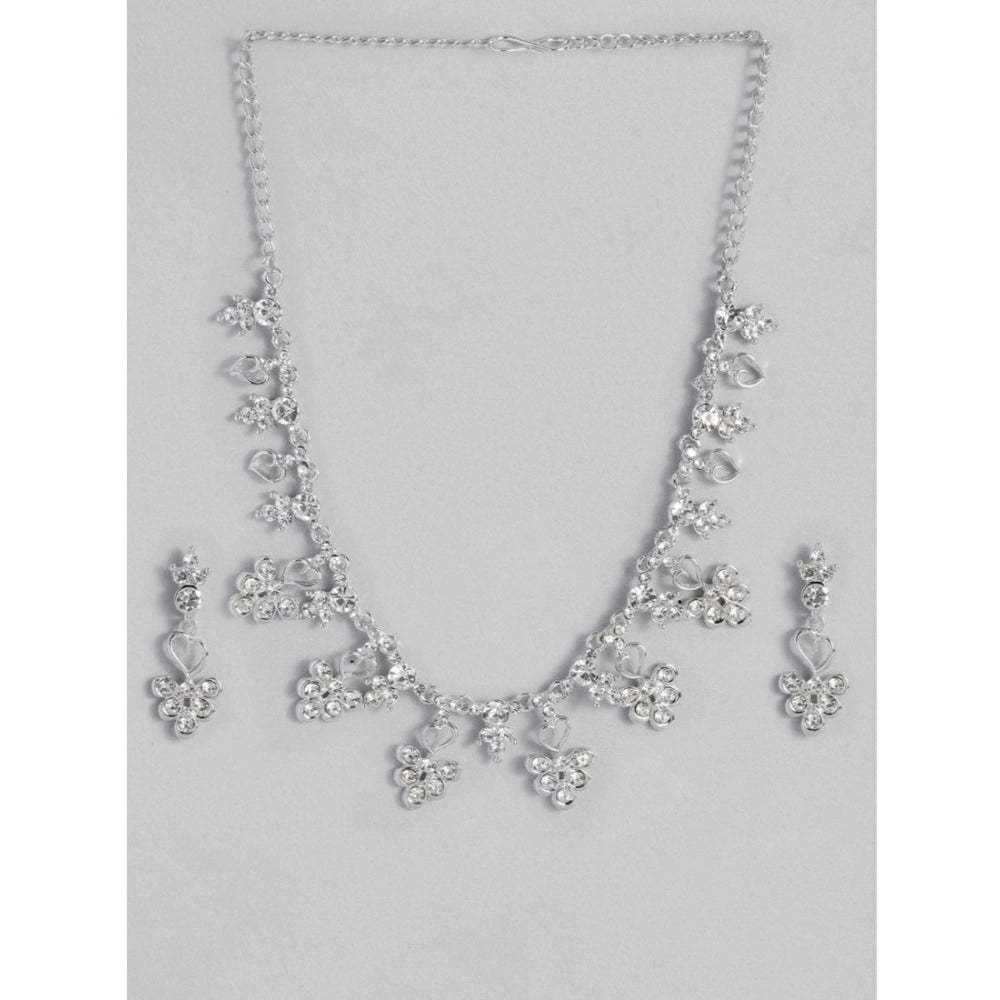 Vaystra Gold Plated Rose Brass Necklace &amp; Earings Set in Silver,