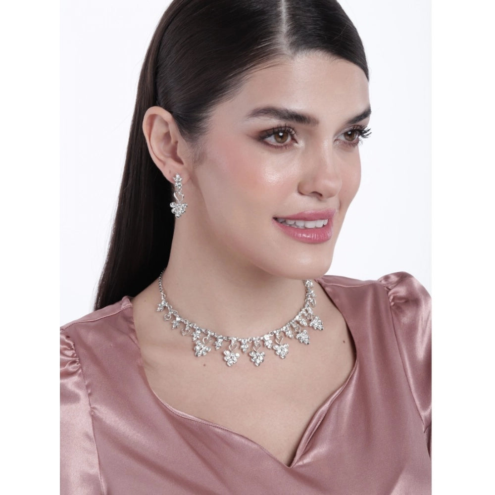 Vaystra Gold Plated Rose Brass Necklace &amp; Earings Set in Silver,