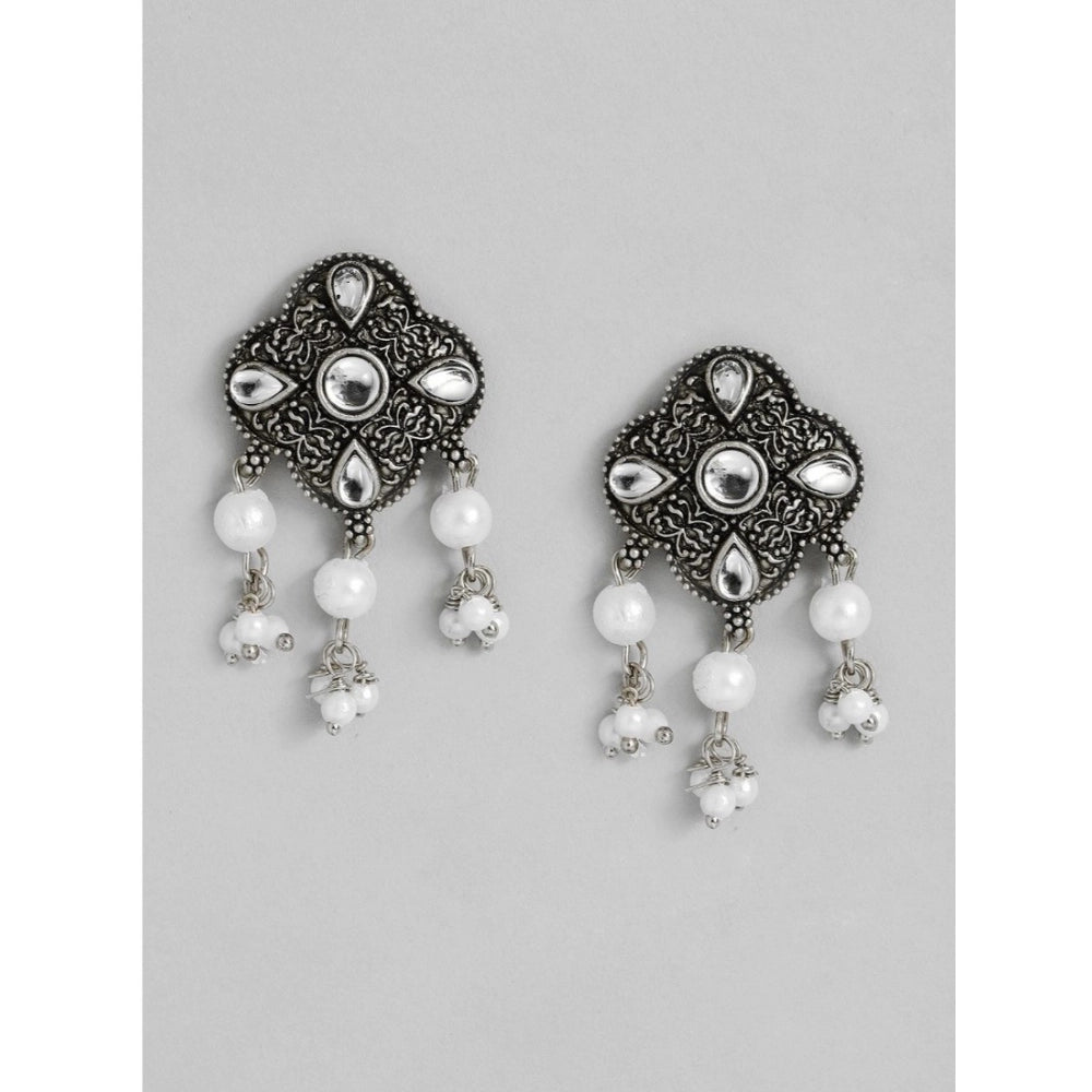 Vaystra Gold Plated Rose Alloy Necklace &amp; Earings Set in Silver & White,