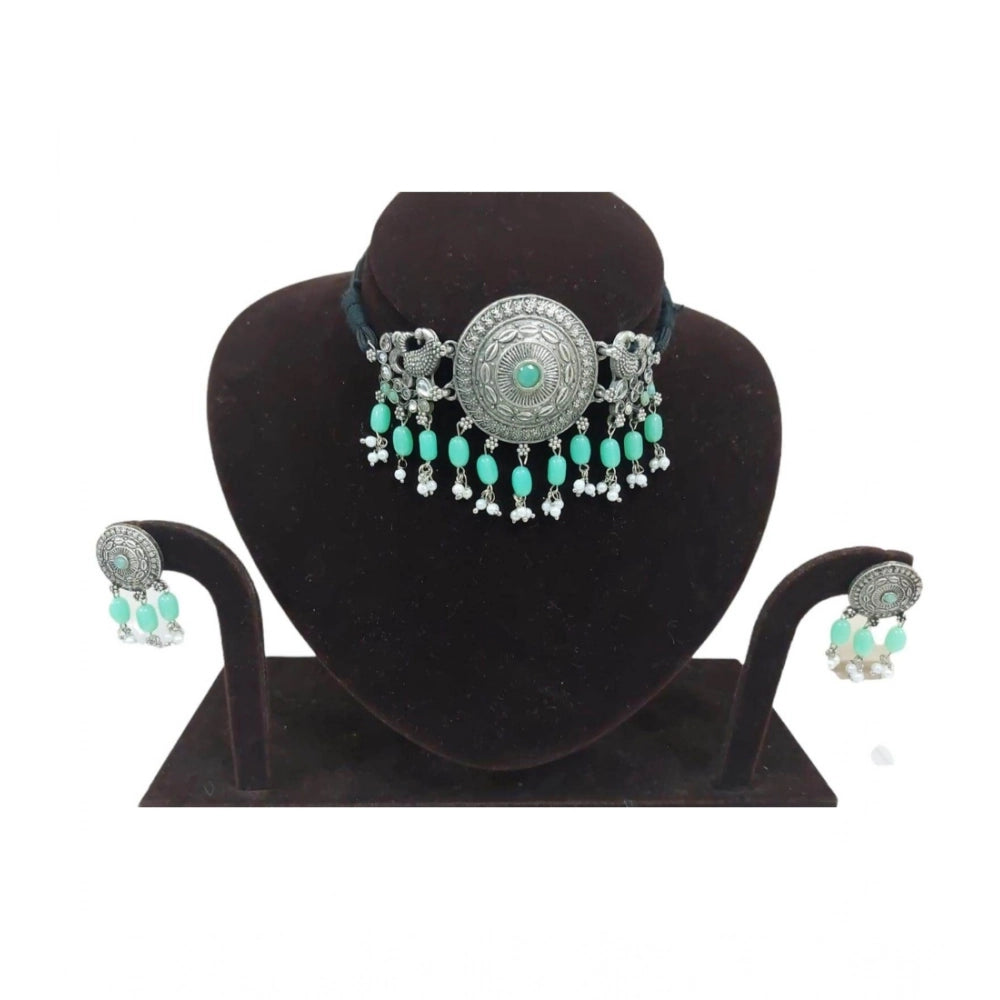Vaystra Rose Alloy Necklace &amp; Earings Set - Light Green,
