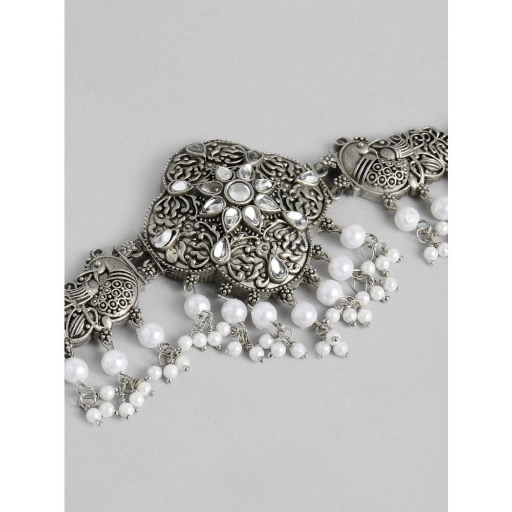 Vaystra Gold Plated Rose Alloy Necklace &amp; Earings Set in Silver & White,