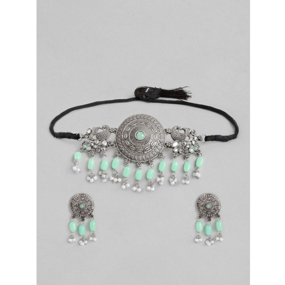 Vaystra Rose Alloy Necklace &amp; Earings Set - Light Green,