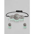 Vaystra Rose Alloy Necklace &amp; Earings Set - Light Green,