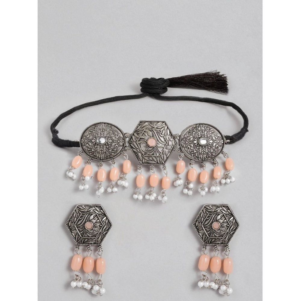 Vaystra Handcrafted Rose Alloy Necklace &amp; Earings Set - Orange, Edition