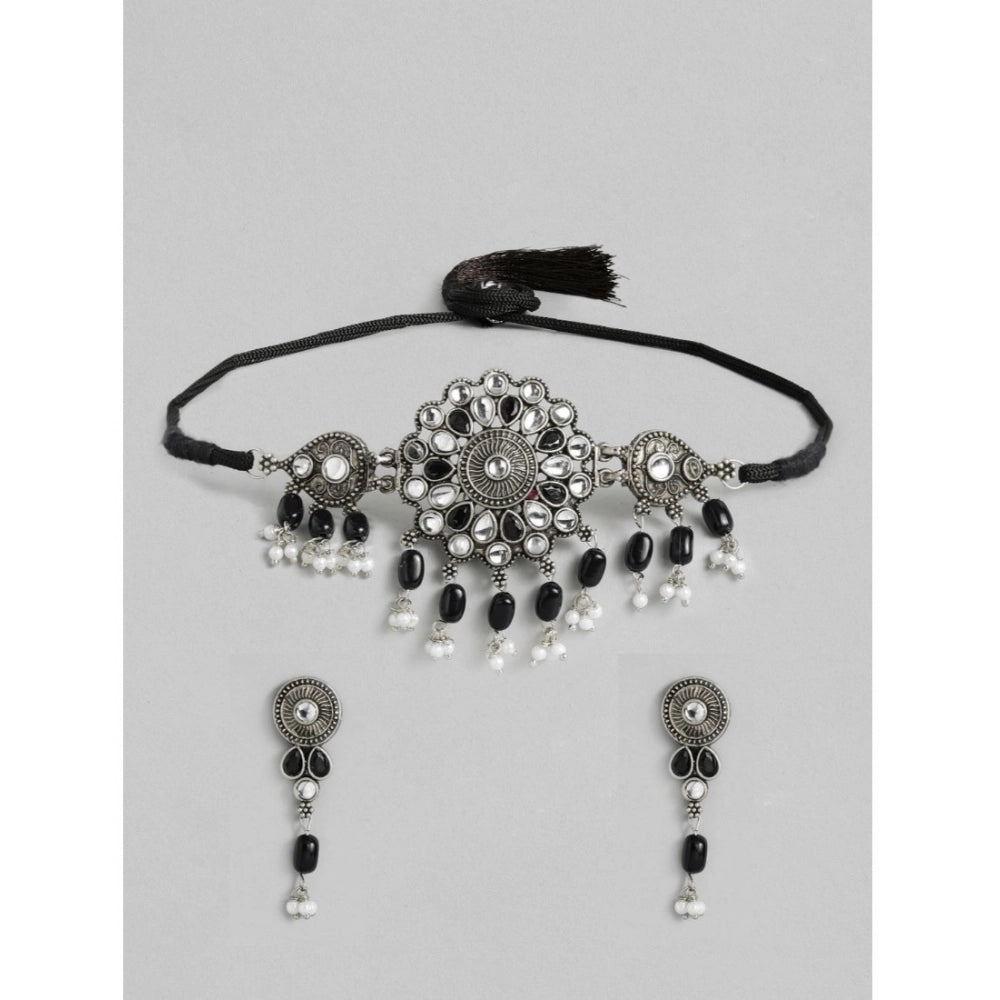 Vaystra Rose Alloy Necklace &amp; Earings Set - Black,