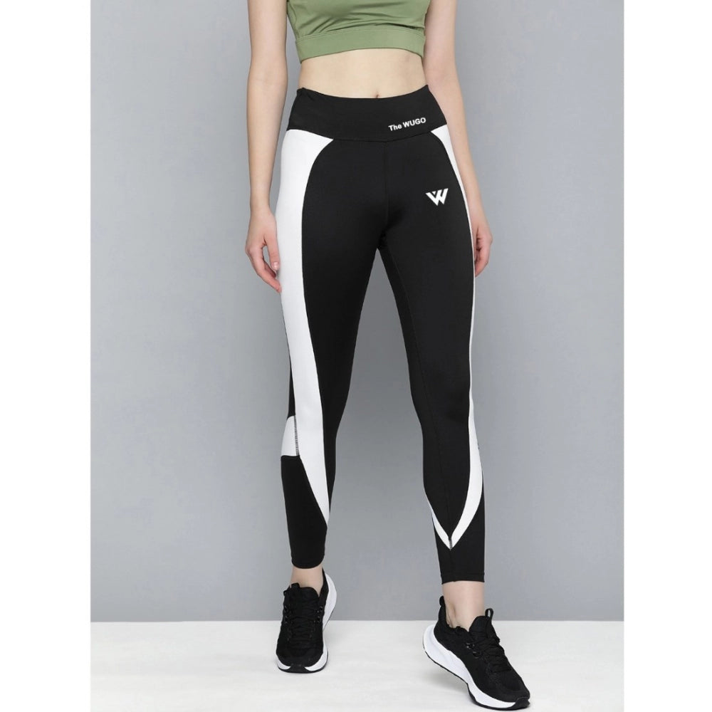 Vaystra Polyster Solid Sport Leggings – Black & White