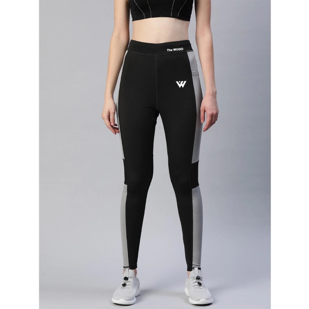 Vaystra Polyster Solid Sport Leggings – Black & Grey