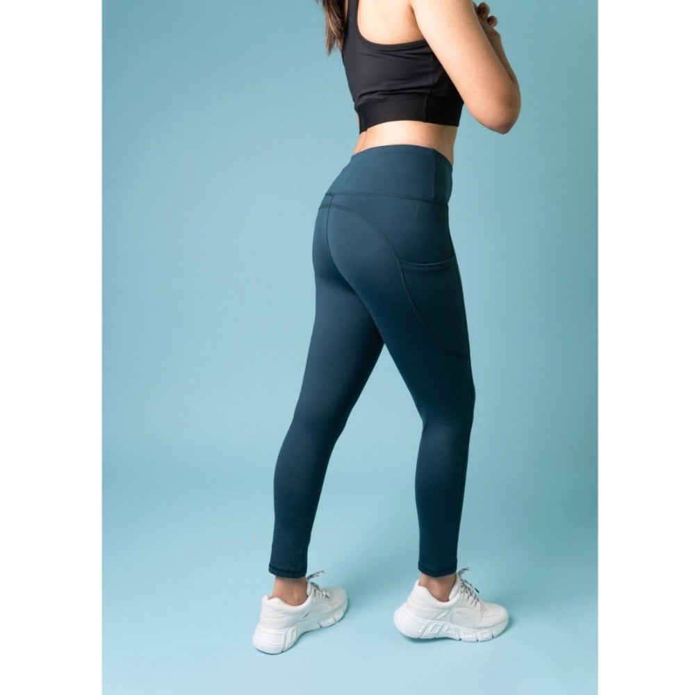 Vaystra Polyster Solid Sport Leggings – Blue