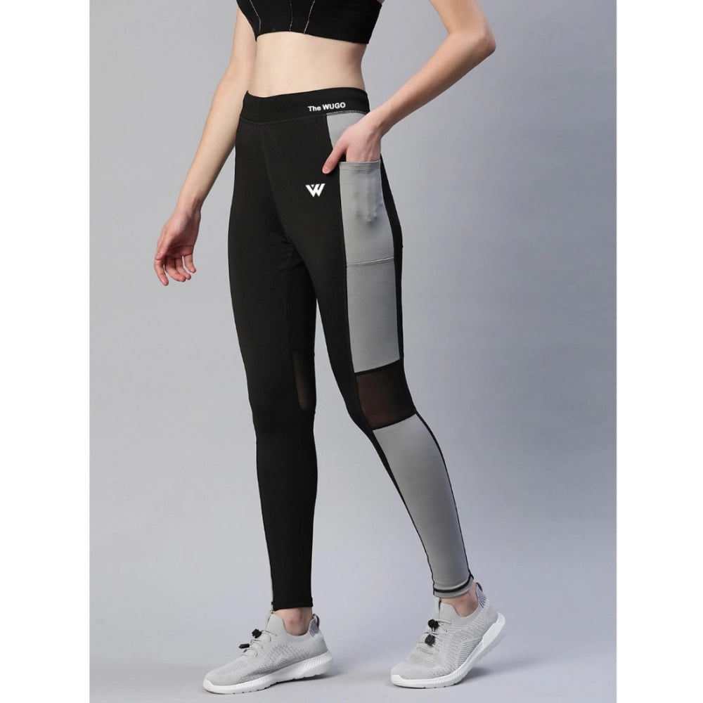 Vaystra Polyster Solid Sport Leggings – Black & Grey