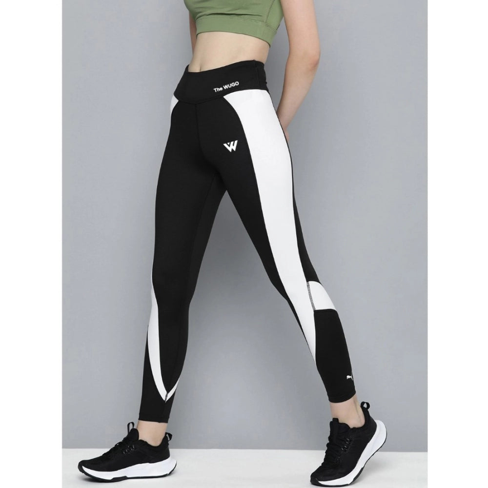 Vaystra Polyster Solid Sport Leggings – Black & White