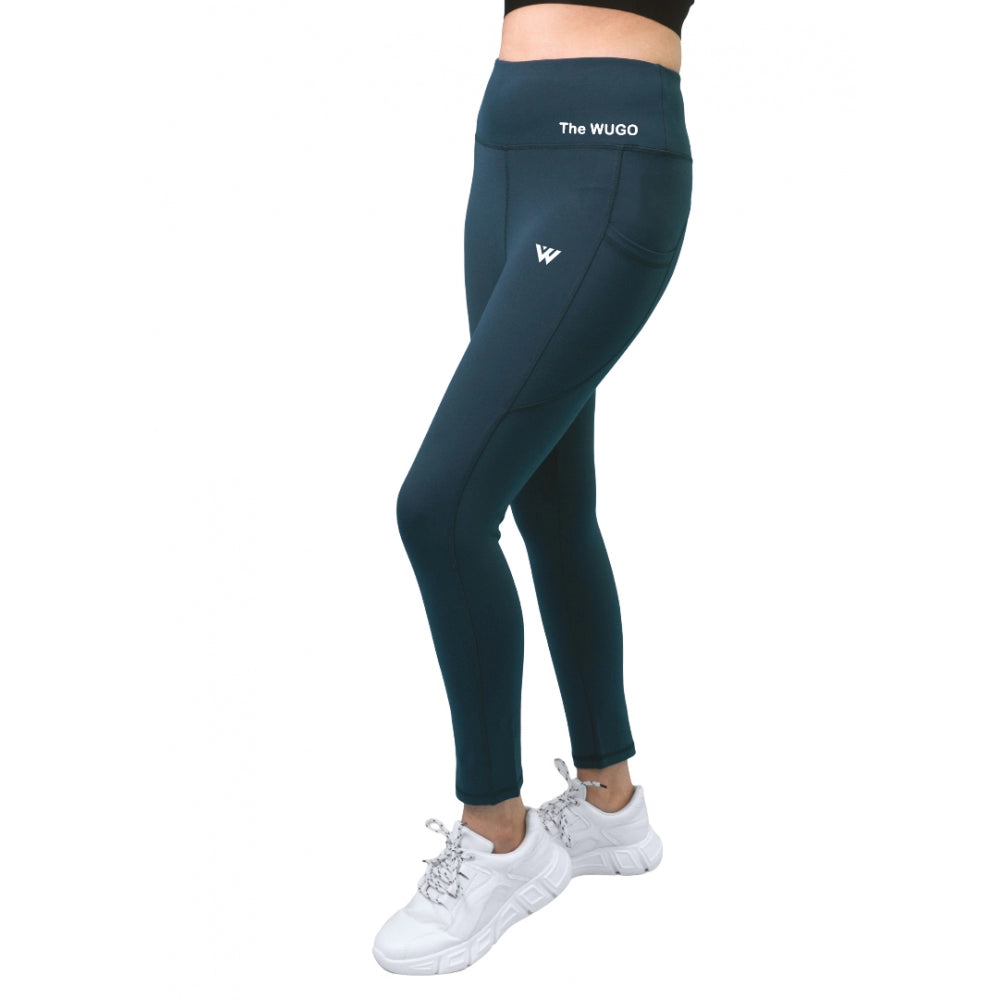 Vaystra Polyster Solid Sport Leggings – Blue