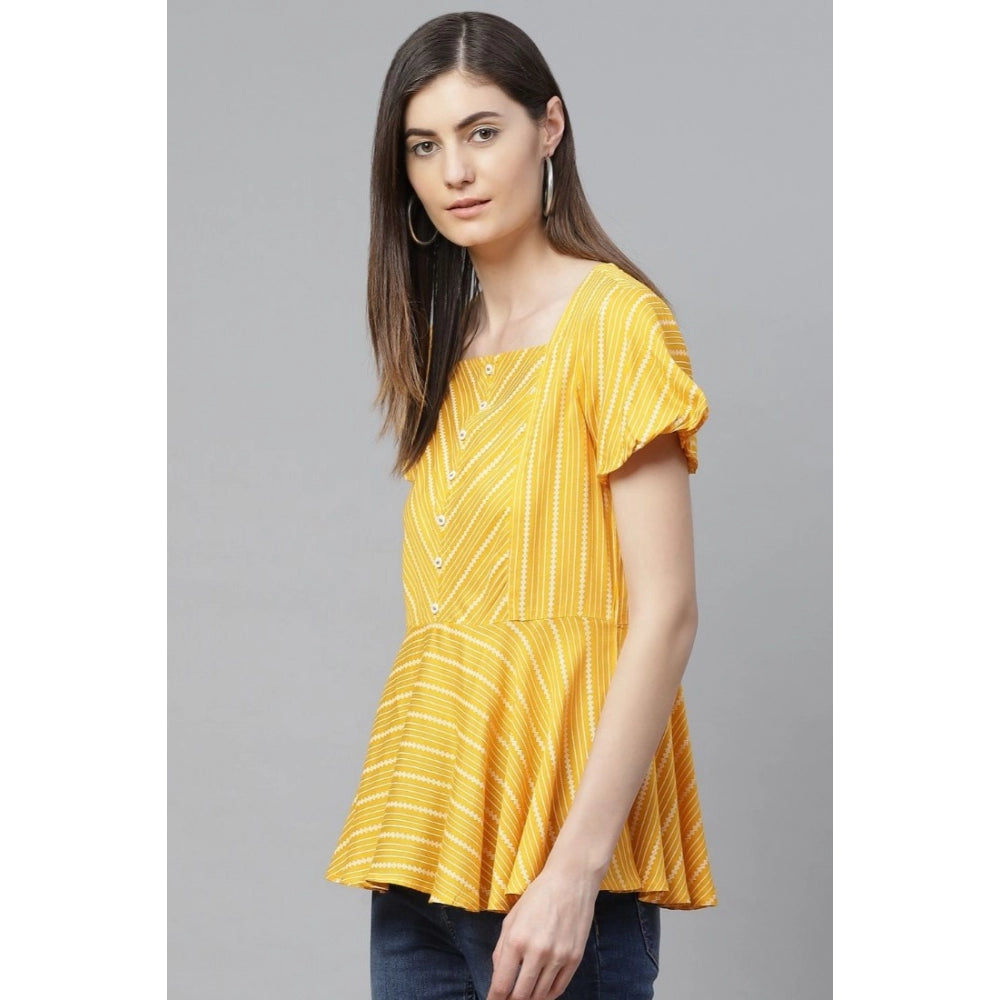 Vaystra Casual Short Sleeves Stripe Printed Rayon Top – Mustard