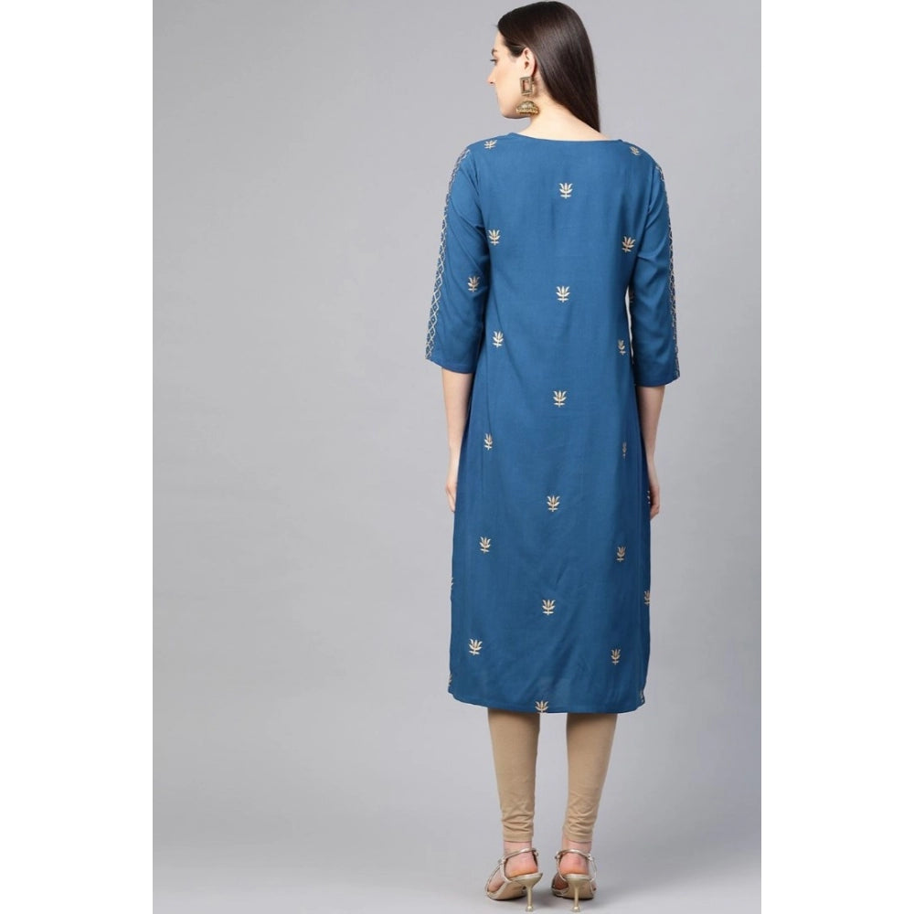 Vaystra Casual 3/4 th Sleeve Floral Printed Rayon Kurti – Blue