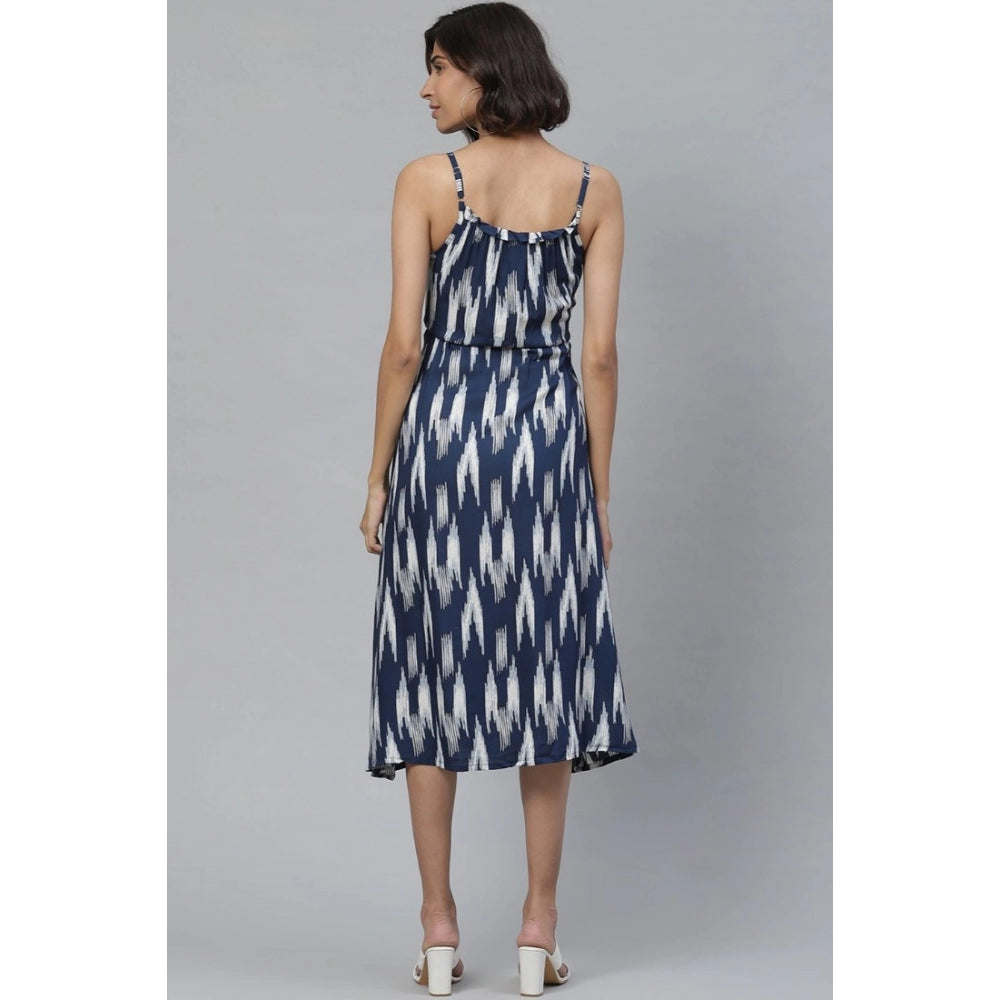 Vaystra Casual Sleeveless Ikat Print Rayon Dress – Blue