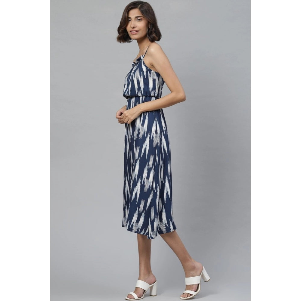 Vaystra Casual Sleeveless Ikat Print Rayon Dress – Blue