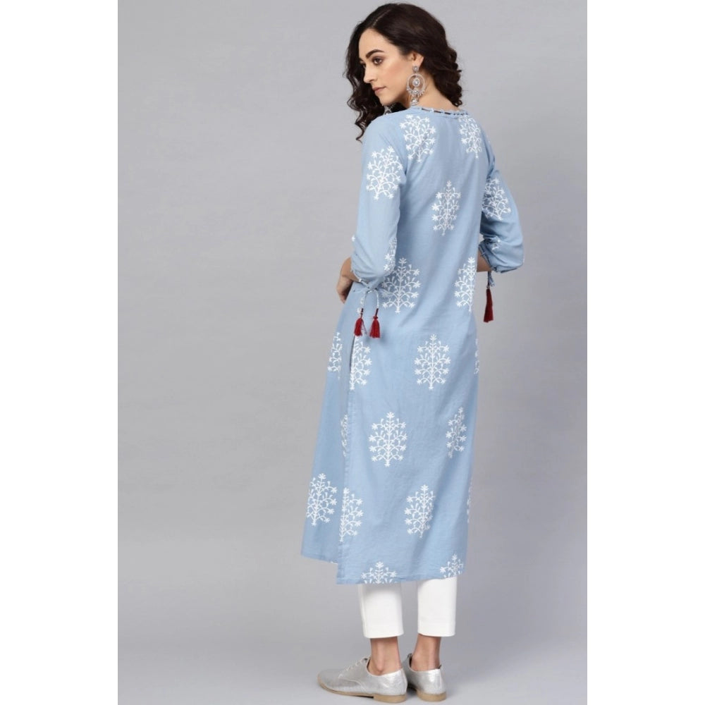 Vaystra Casual 3/4 th Sleeve Embroidery Cambric Cotton Kurti – Blue