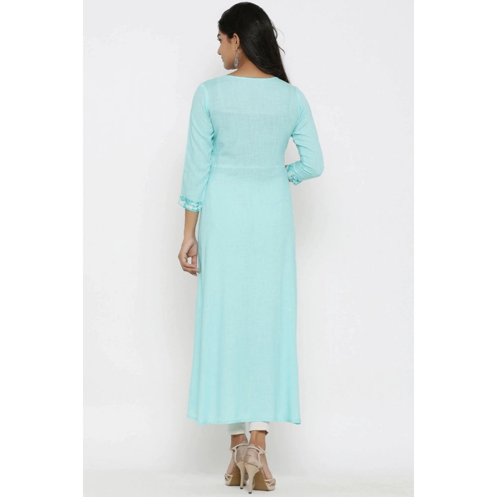 Vaystra Casual 3/4 th Sleeve Embroidery Rayon Kurti – Sky Blue