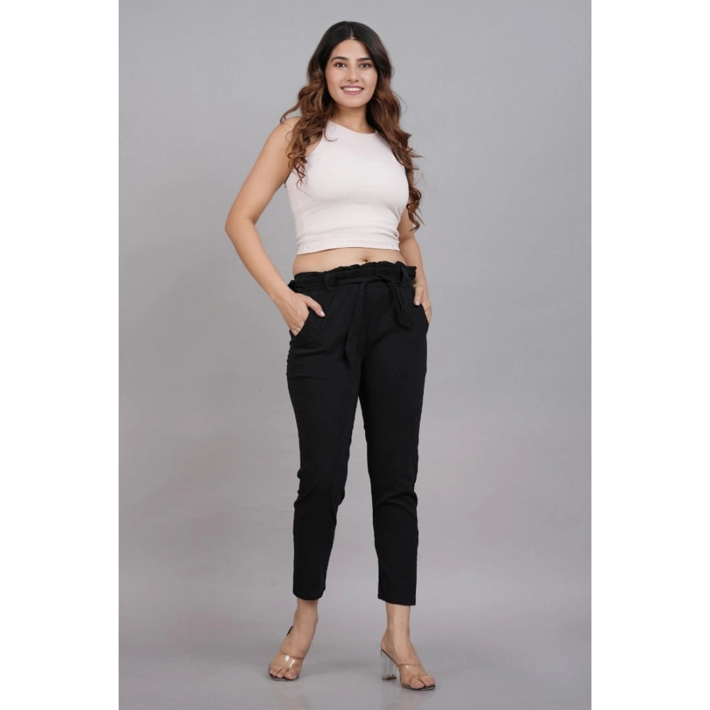 Vaystra Casual Solid Lycra Trouser Pant – Black