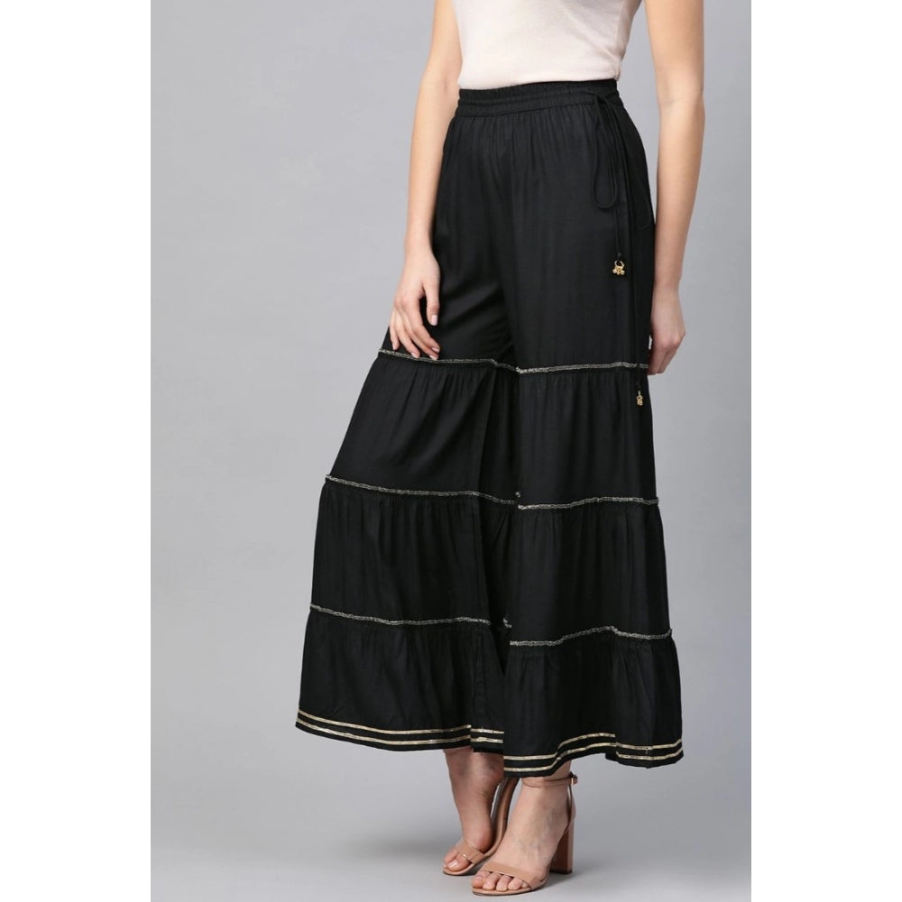 Vaystra Casual Solid Rayon Sharara – Black
