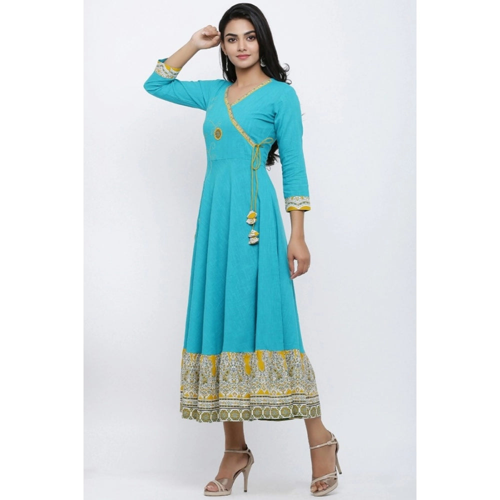 Vaystra Casual 3/4 th Sleeve Embroidery Cotton Blend Kurti – Torque Green