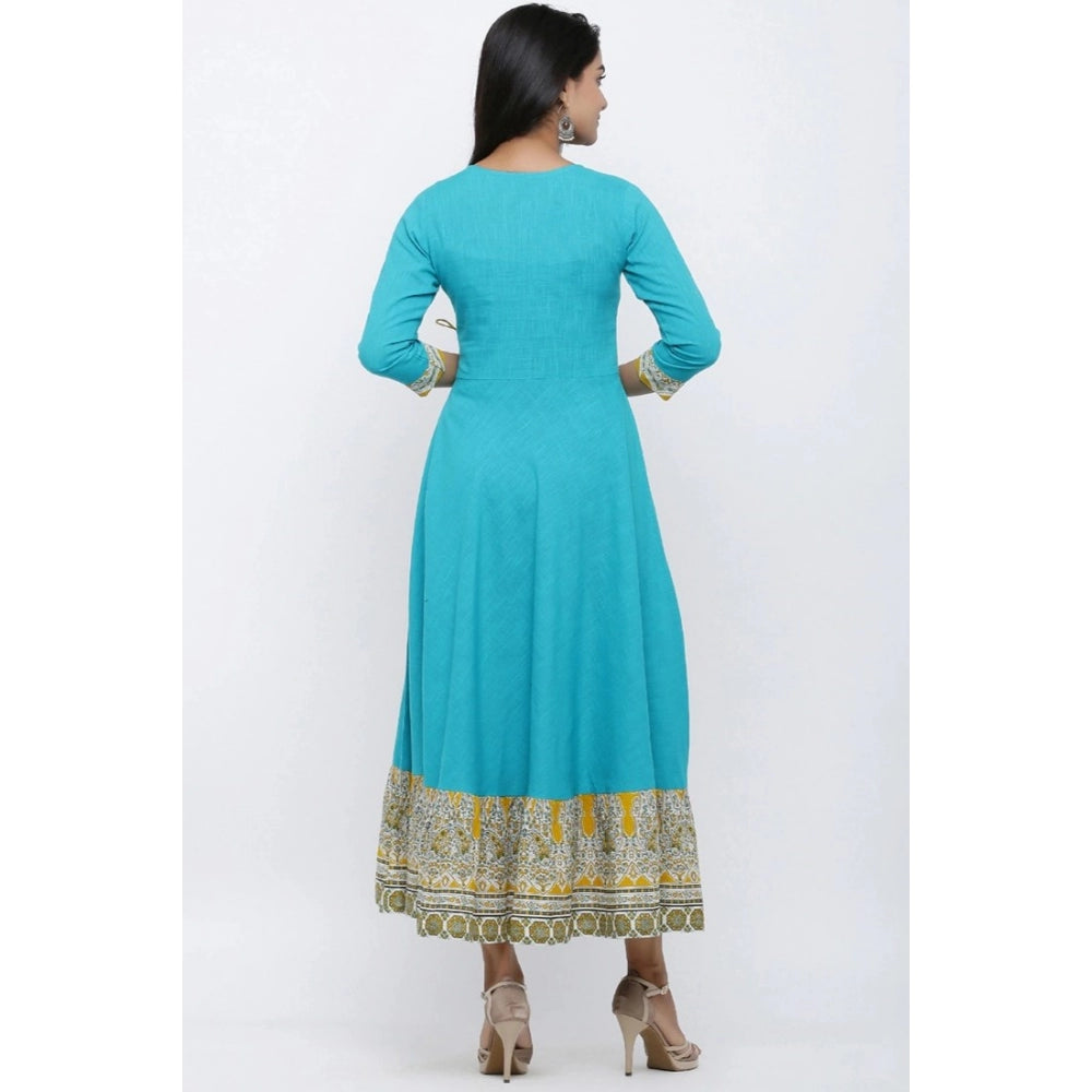 Vaystra Casual 3/4 th Sleeve Embroidery Cotton Blend Kurti – Torque Green