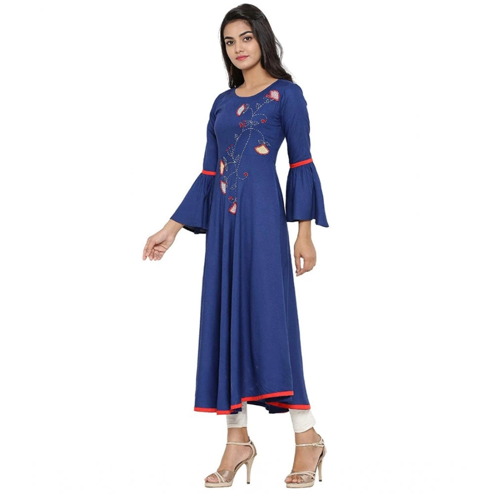 Vaystra Casual Bell Sleeves Embroidery Rayon Kurti – Blue