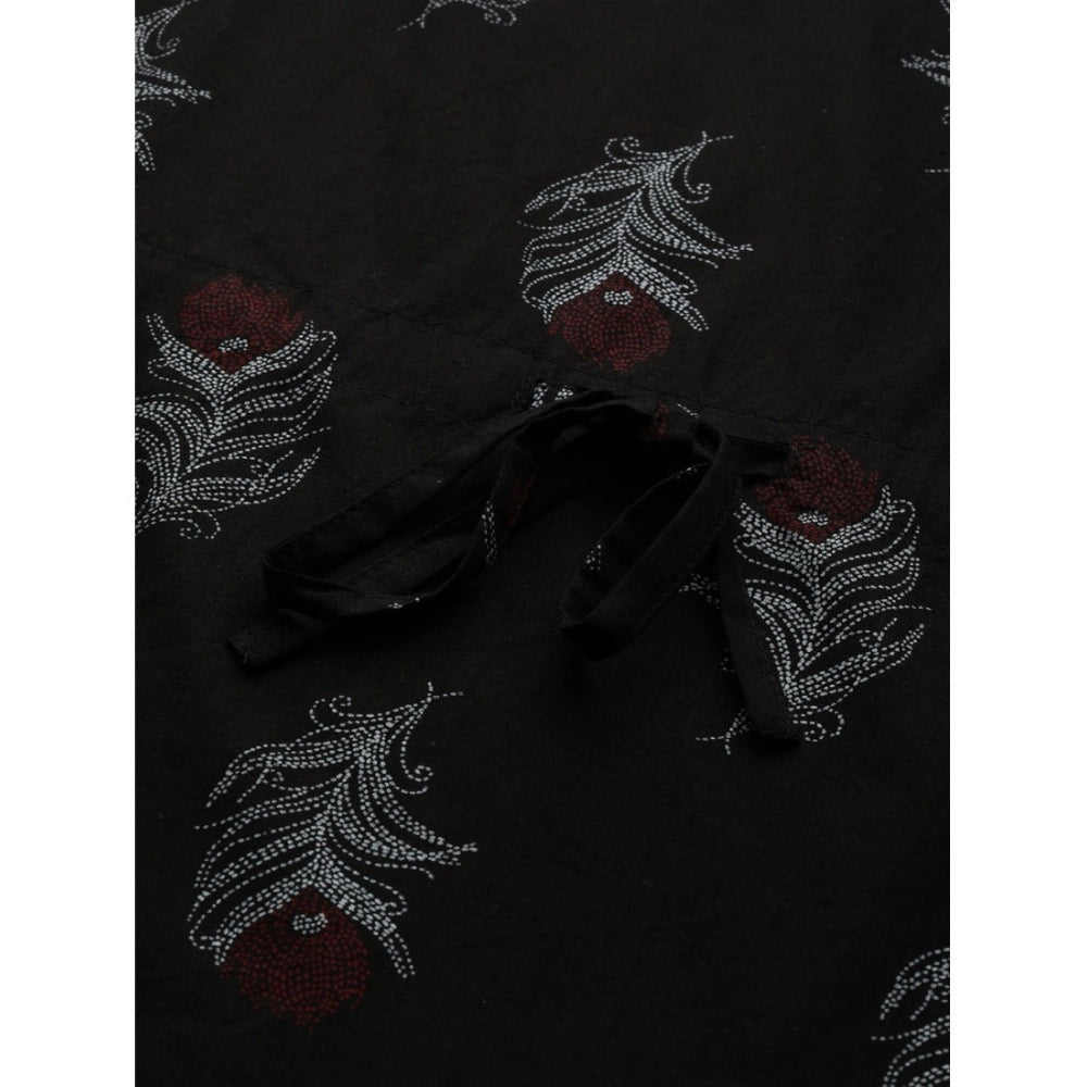 Vaystra Casual Kimono Sleeve Floral Printed Cotton Pyjama Set – Black