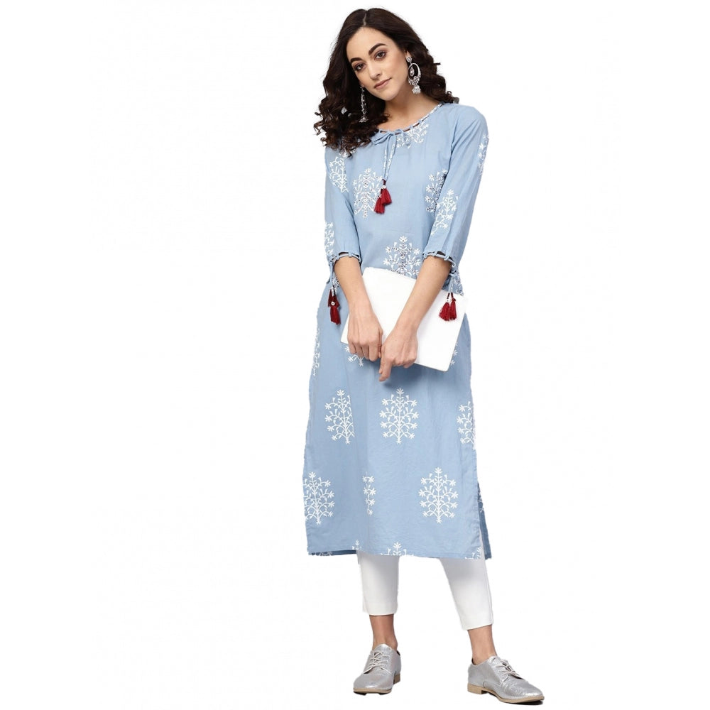 Vaystra Casual 3/4 th Sleeve Embroidery Cambric Cotton Kurti – Blue