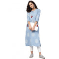 Vaystra Casual 3/4 th Sleeve Embroidery Cambric Cotton Kurti – Blue
