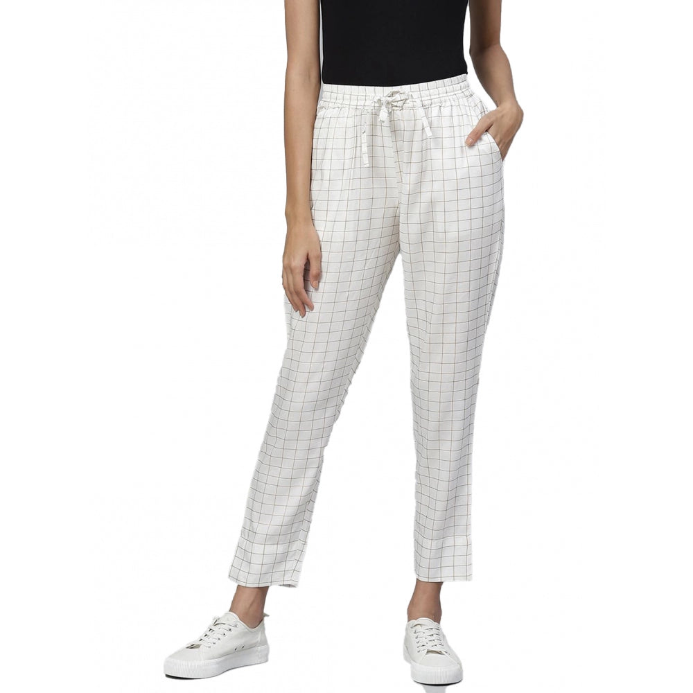 Vaystra Casual Checked Rayon Trouser Pant – White