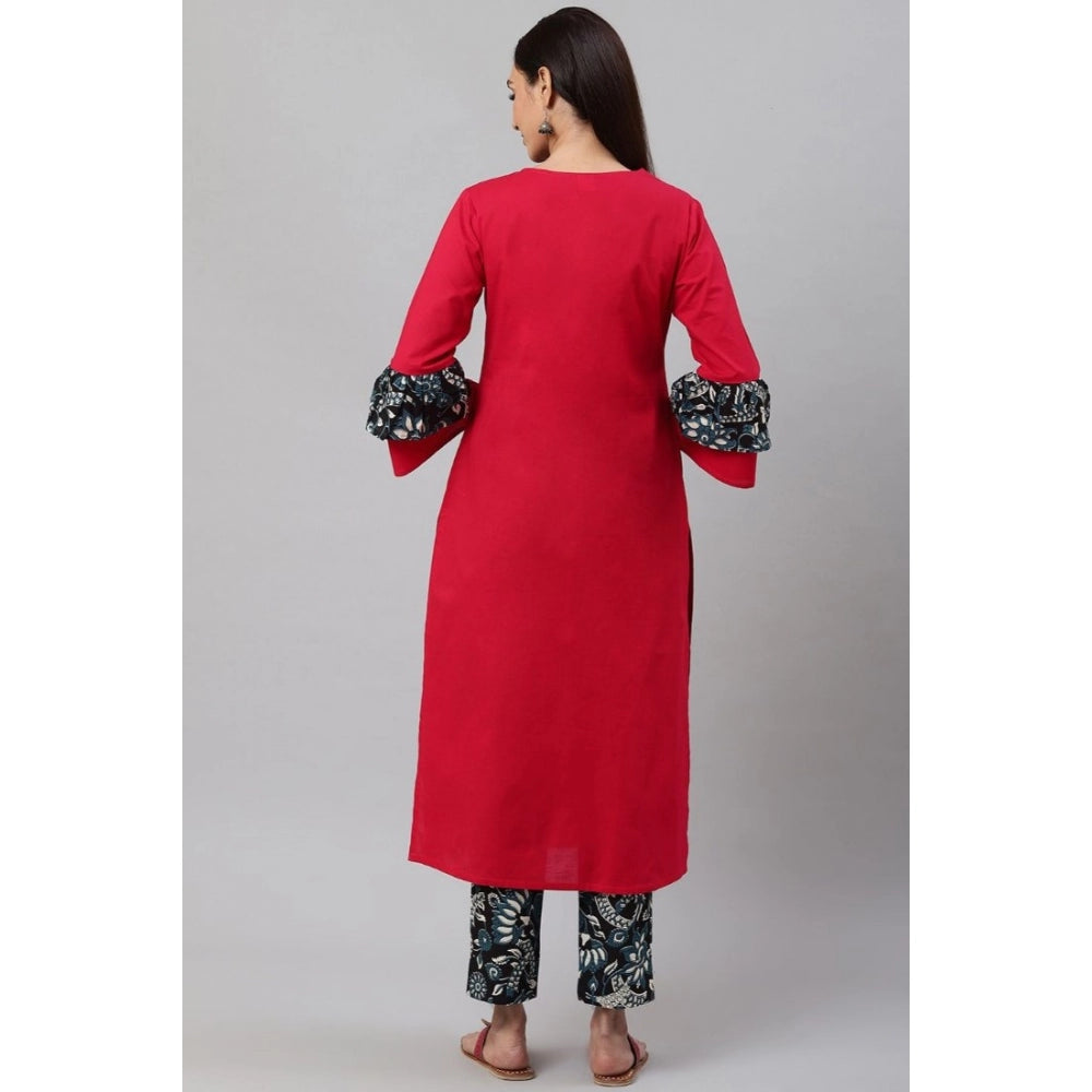 Vaystra Casual Bell Sleeves Floral Printed Cotton Kurti Set – Rani Pink