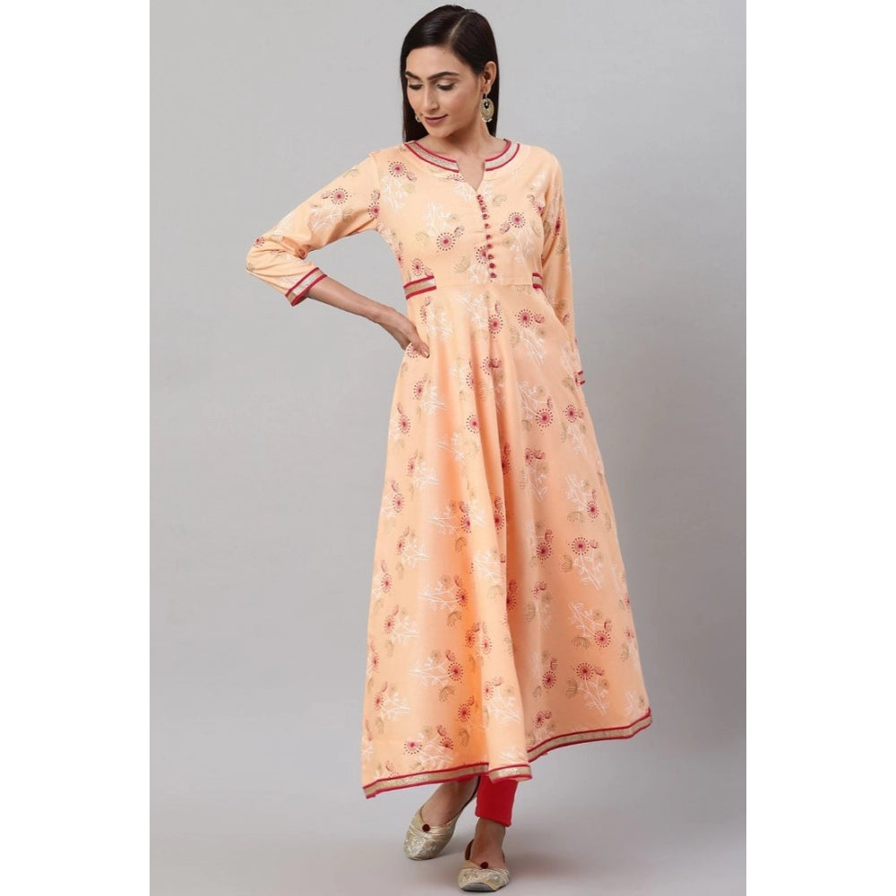 Vaystra Casual 3/4 th Sleeve Floral Printed Rayon Kurti – Peach