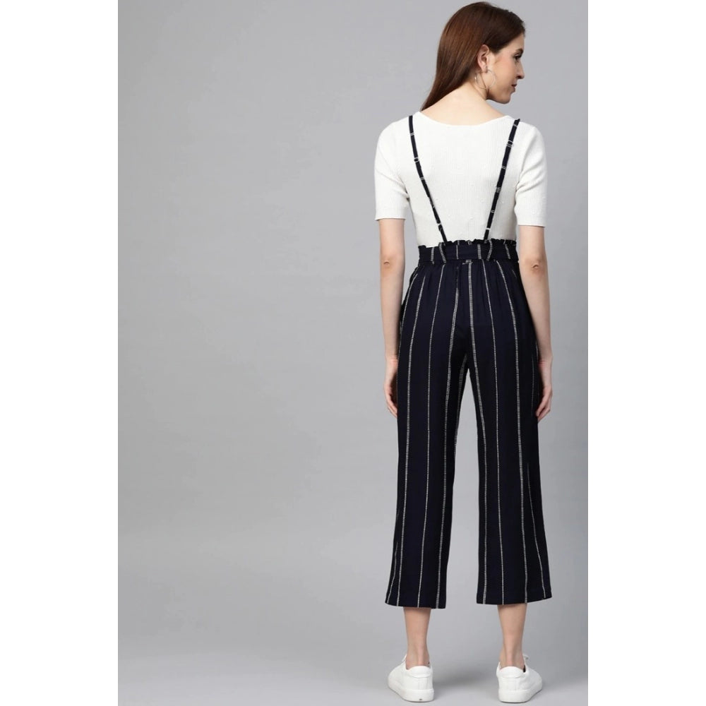 Vaystra Casual Short Sleeve Striped Rayon Dungaree – Blue