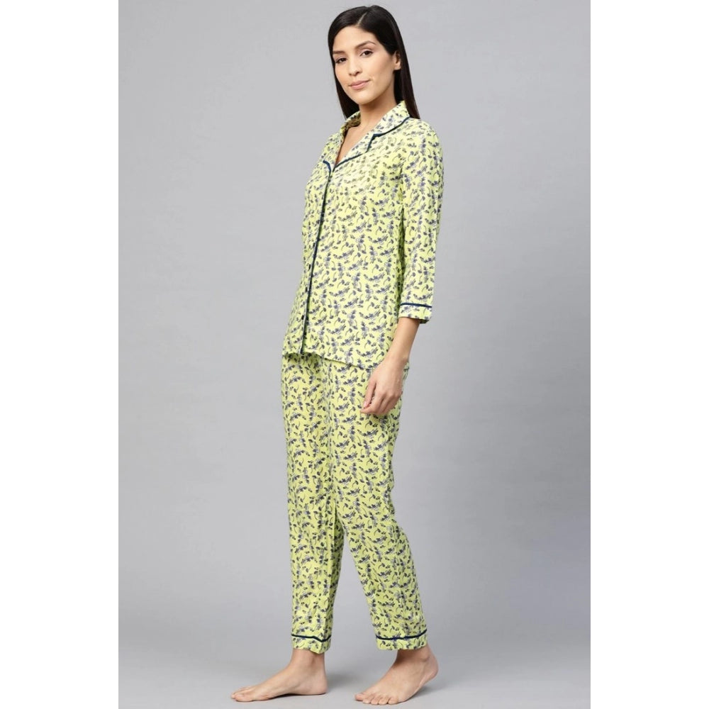 Vaystra Casual 3/4 Sleeve Floral Printed Rayon Shirt With Pyjama Pant Night Suit Set –...