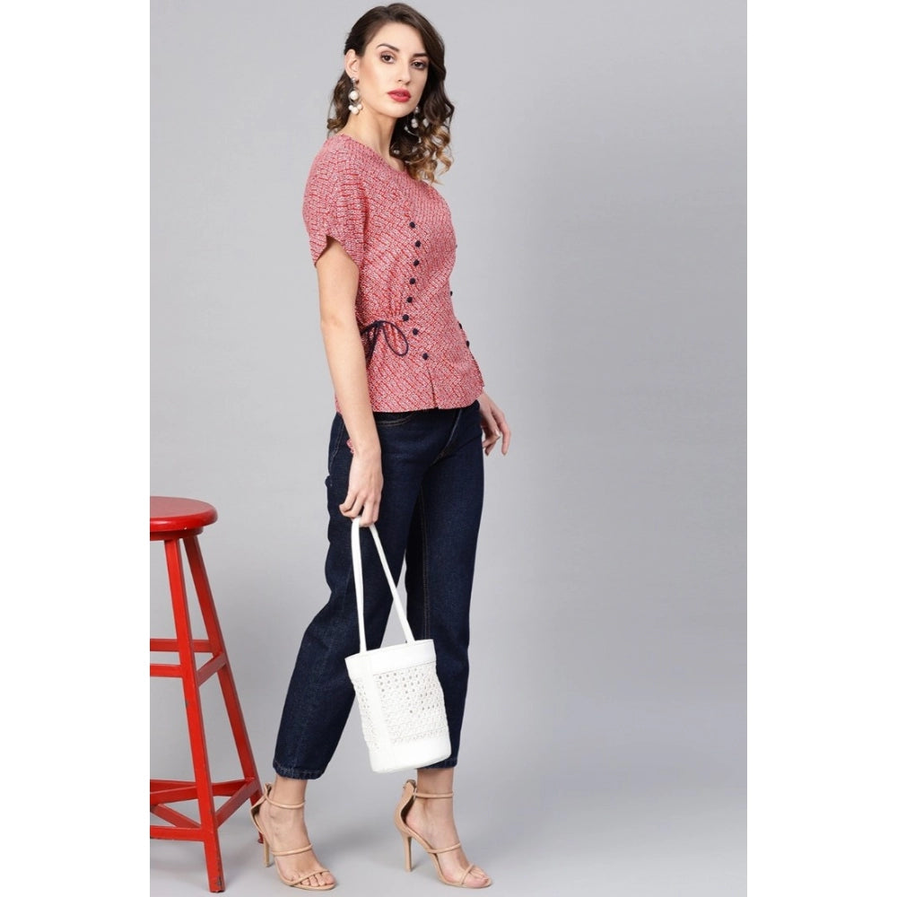 Vaystra Casual Short Sleeve Geometric Rayon Top – Red