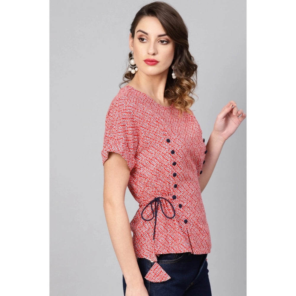 Vaystra Casual Short Sleeve Geometric Rayon Top – Red
