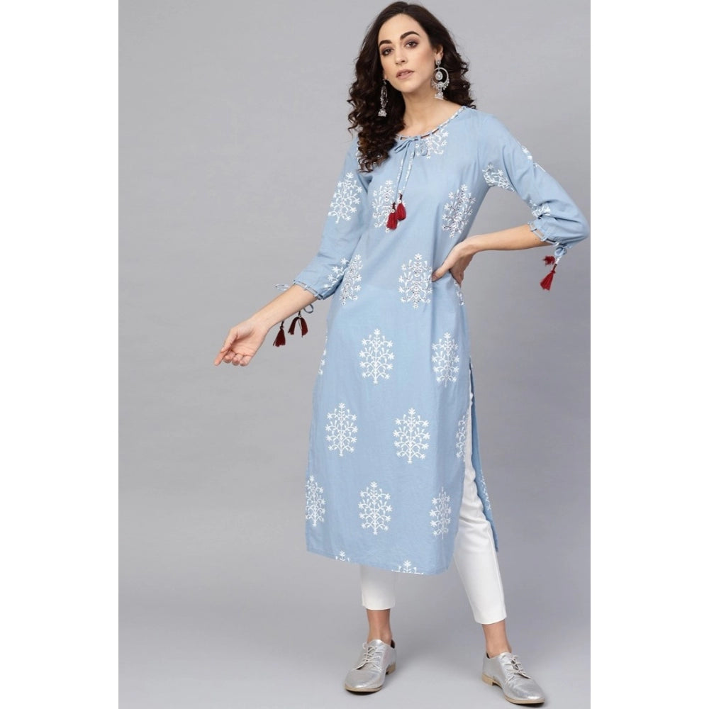 Vaystra Casual 3/4 th Sleeve Embroidery Cambric Cotton Kurti – Blue