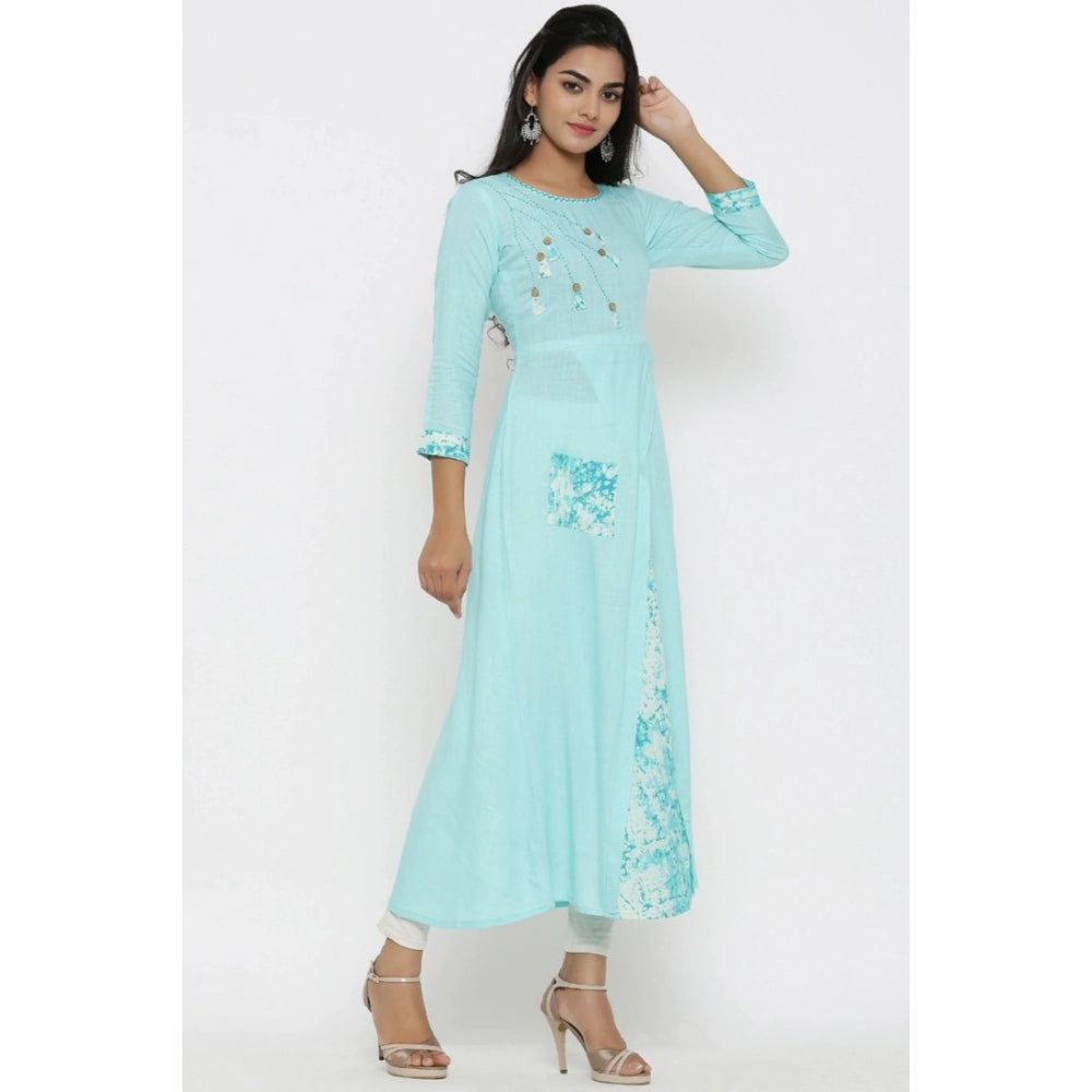 Vaystra Casual 3/4 th Sleeve Embroidery Rayon Kurti – Sky Blue
