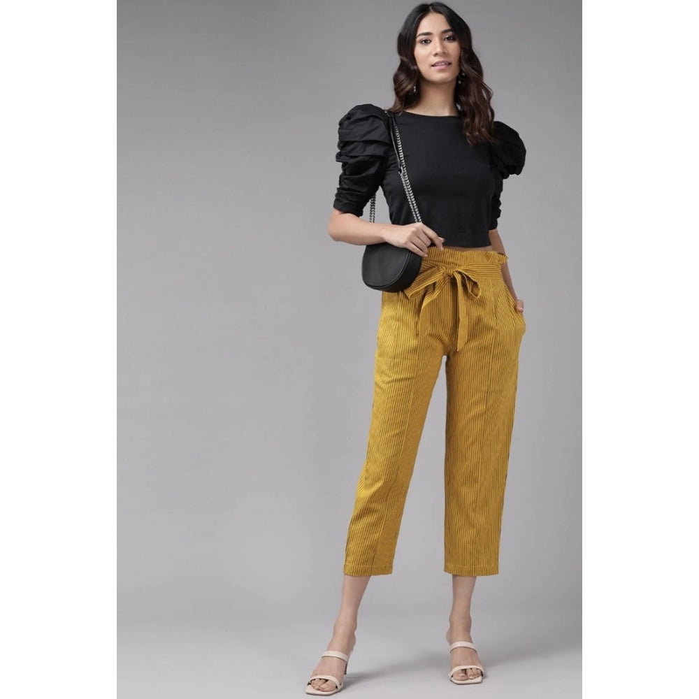 Vaystra Casual Printed Cotton Flex Trouser Pant – Mustard