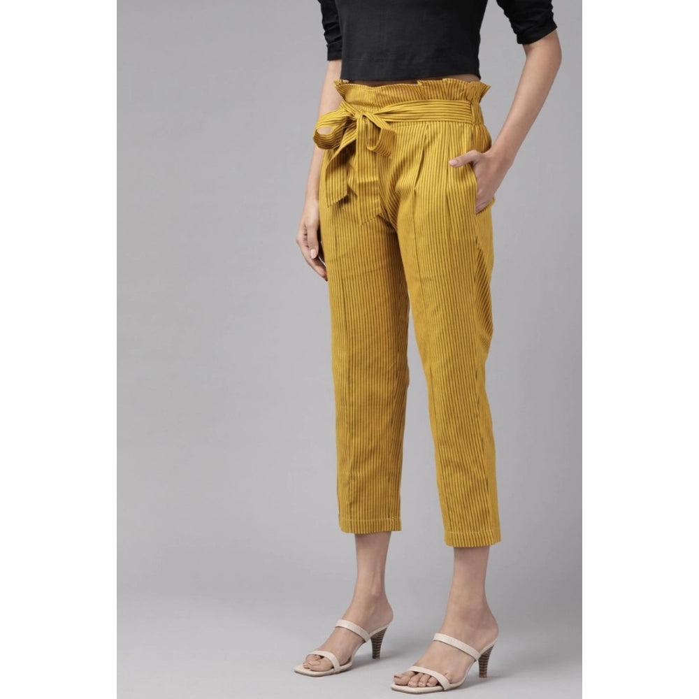 Vaystra Casual Printed Cotton Flex Trouser Pant – Mustard