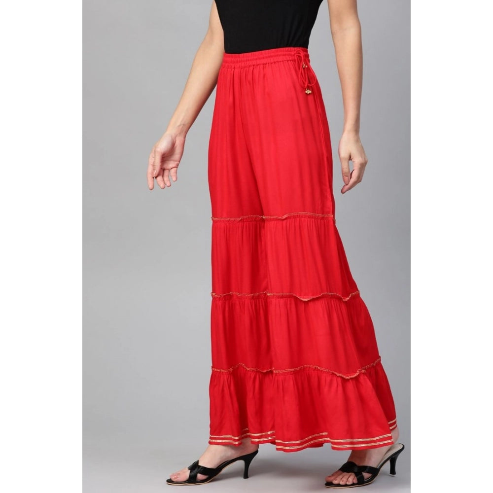 Vaystra Casual Solid Rayon Sharara – Red
