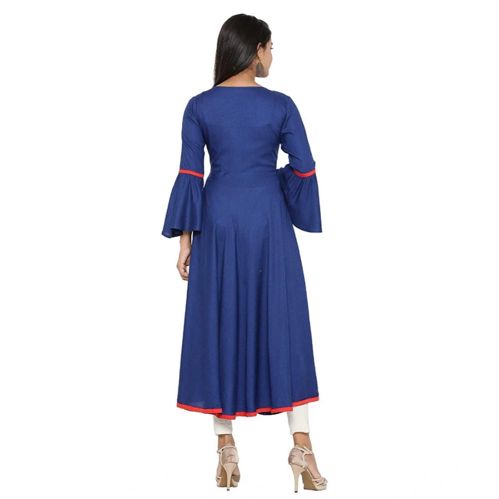 Vaystra Casual Bell Sleeves Embroidery Rayon Kurti – Blue