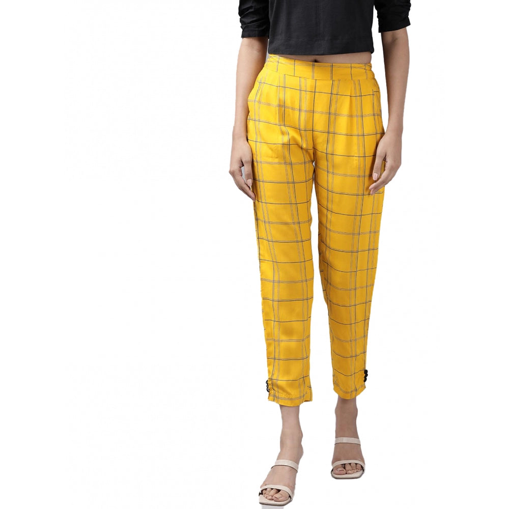 Vaystra Casual Checked Rayon Trouser Pant – Yellow