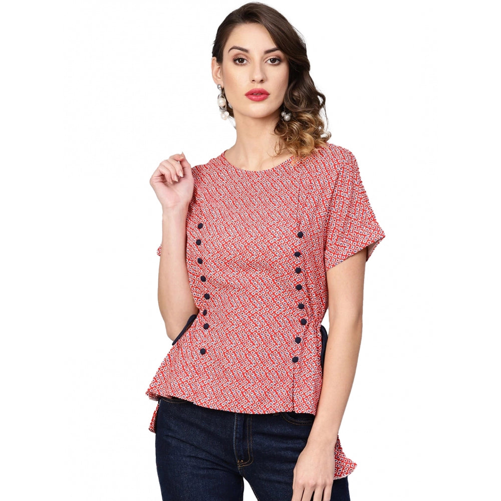 Vaystra Casual Short Sleeve Geometric Rayon Top – Red