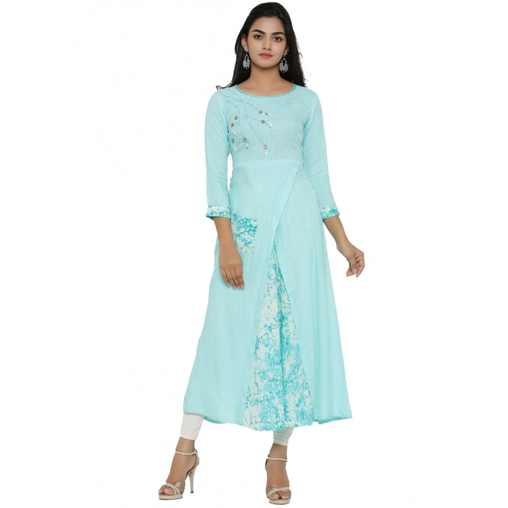 Vaystra Casual 3/4 th Sleeve Embroidery Rayon Kurti – Sky Blue